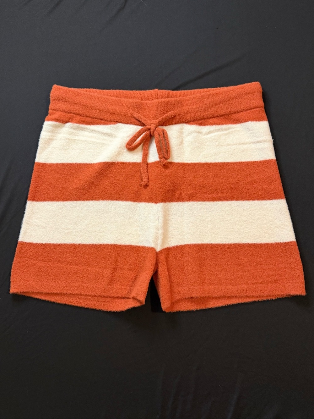 NWT (L) Hem & Thread Cozy Striped Knit Lounge Shorts - Orange & Cream